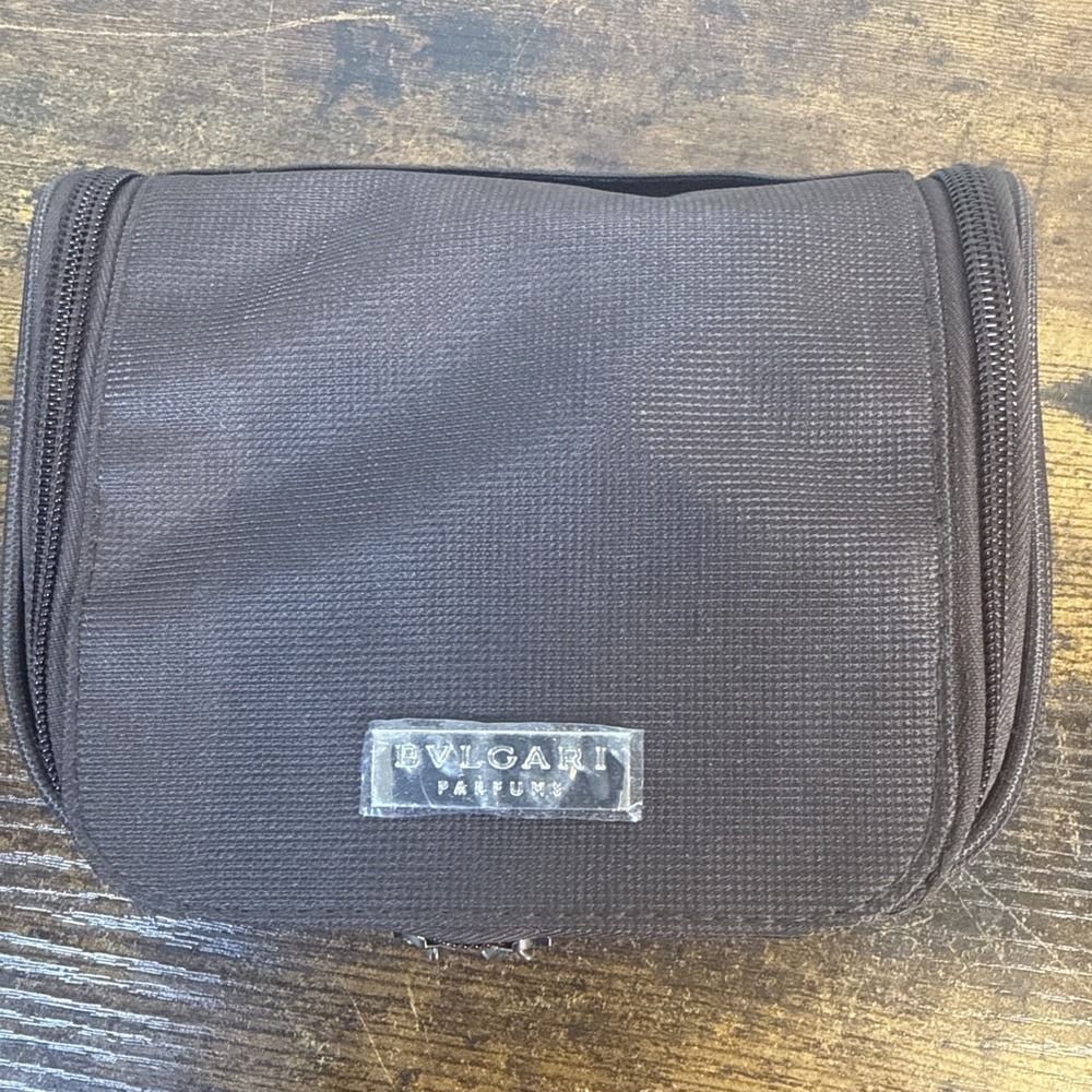 BVLGARI Parfums EVA Air Brown Canvas Toiletry Makeup Bag Case 6.5x5x2.5 NEW